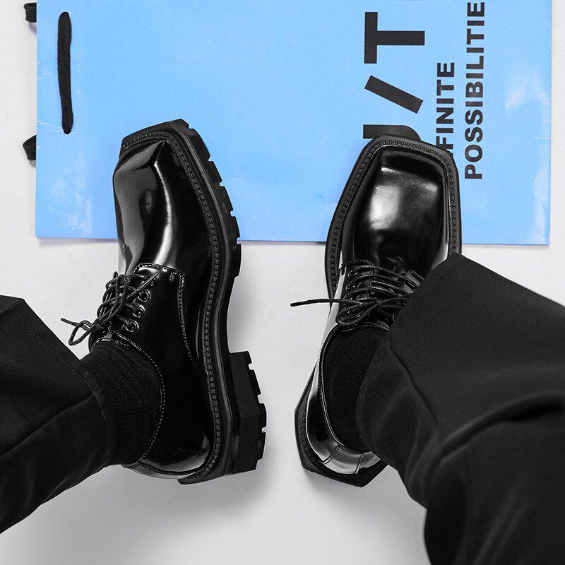 皮鞋男新款商务正装休闲英伦青年透气方头牛津德比鞋新郎结婚礼鞋