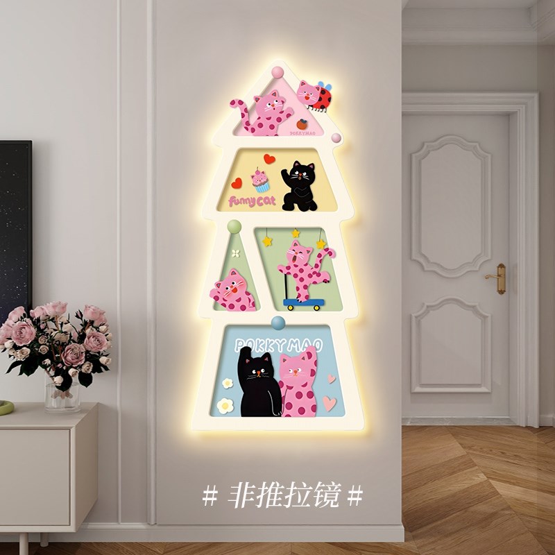 多巴胺全身镜装饰画玄关挂画暗藏式推拉穿衣镜可关闭镜子画高级感