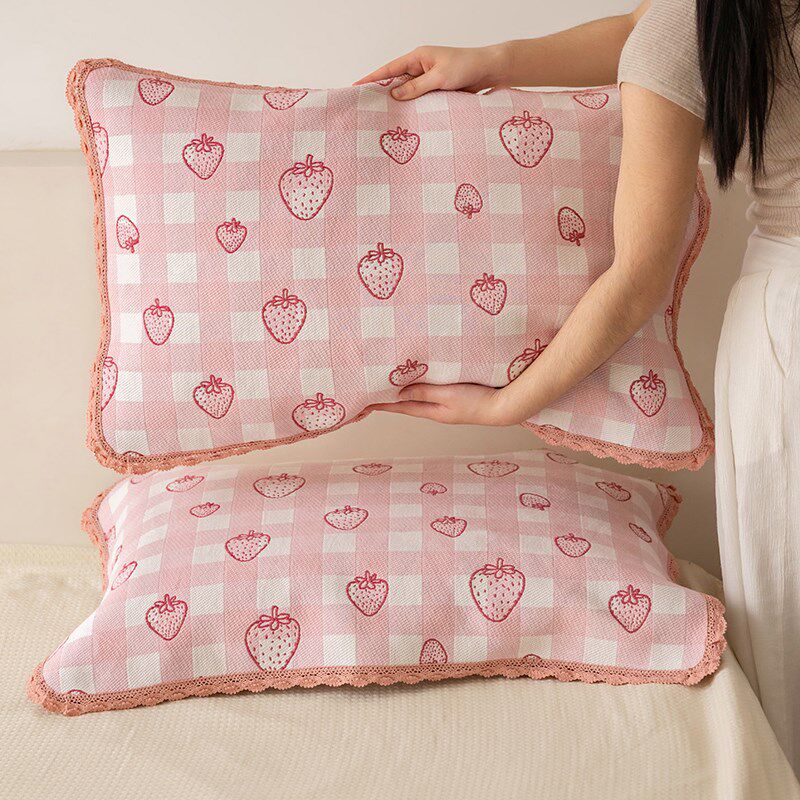 草莓棉凉席枕巾全棉2025新款纯棉纱布枕巾a类夏季枕巾防头油