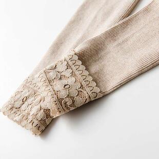 女外穿分螺纹棉裤 内搭裤 护膝保暖女士竖条纹蕾丝 裤 20a新21款