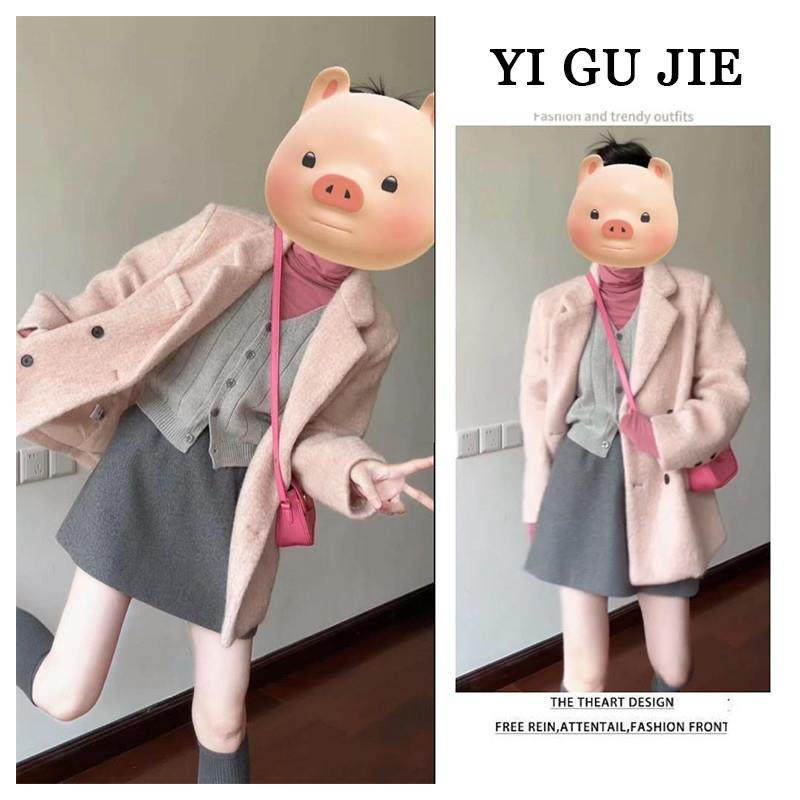 大码秋冬韩系穿搭女气质西装外套高领内搭显瘦马甲百搭短裙四件套