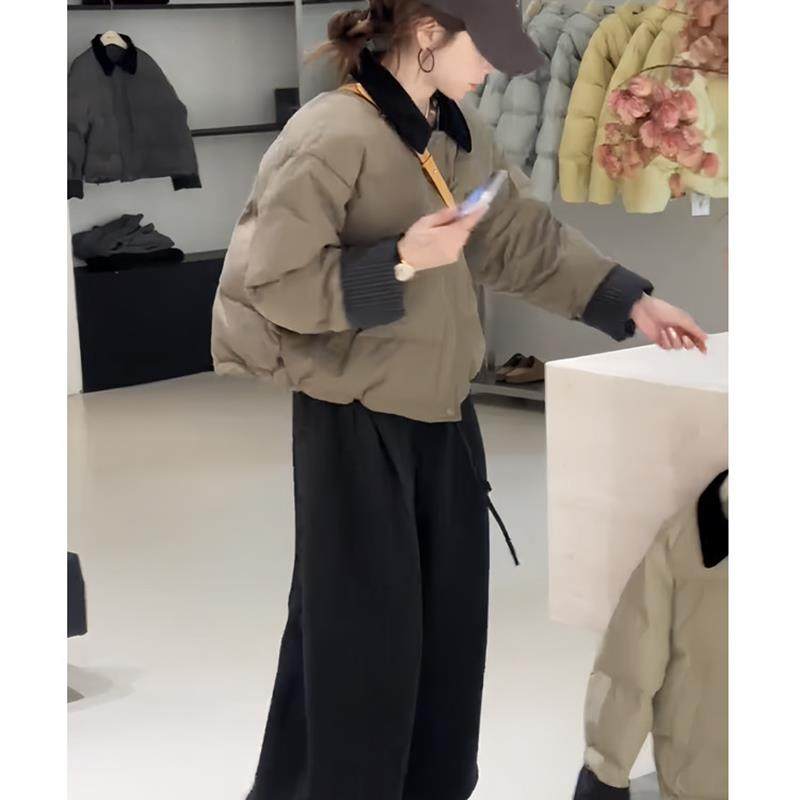 韩系一整套深冬穿搭设计感气质加厚棉服外套百搭九分阔腿裤两件套