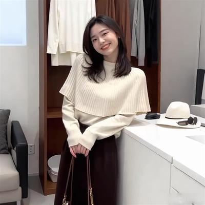 韩系斗篷披肩假两件长袖针