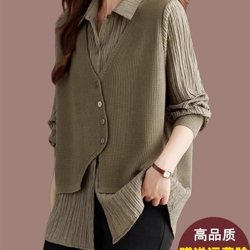 高级气质假两件针织上衣女