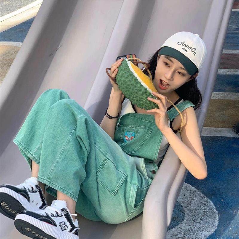 薄荷绿色牛仔背带裤女夏小个子多巴胺穿搭宽松休闲工装浅色连体裤