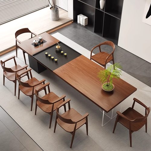 实木茶桌一体一整套简约轻奢家用客厅办公室新款大板泡茶桌椅组合