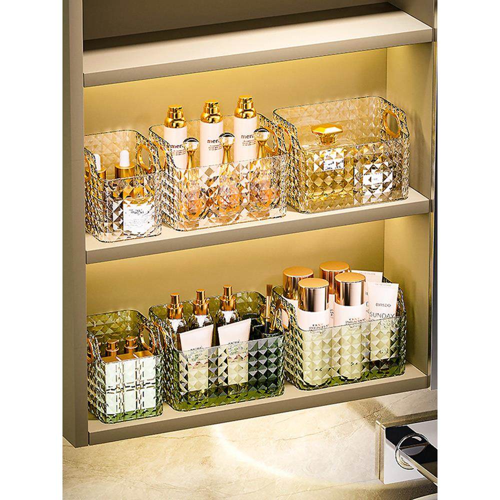 升级日用轻奢桌面杂项收纳盒镜子柜化妆品口红面膜收纳篮透明牦牛,收纳整理,桌面收纳盒,淘宝优惠券,粉丝福利购,淘宝优惠卷