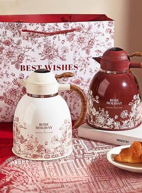 日本进口玫瑰假日保温壶红色暖壶女方陪嫁结婚礼物用品一对热水壶