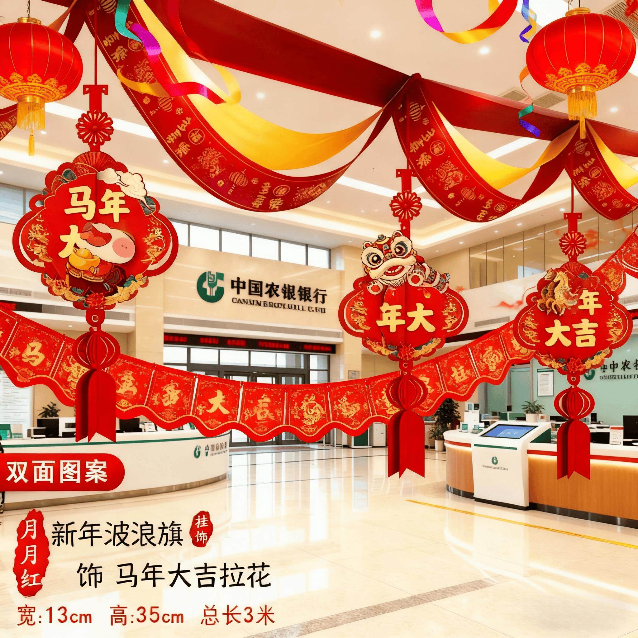 2026年开门红气氛布置银行拉花灯笼厅堂装饰品会场职场天花板挂饰