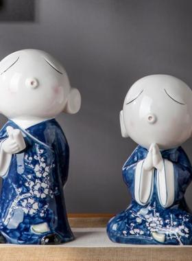 创意陶瓷小和尚禅意摆件客厅玄关办公室博古架中式桌面家居装饰品