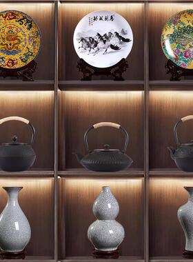 新中式家居摆设样板房间软装饰品茶室铁壶茶壶茶具博古架摆件花瓶
