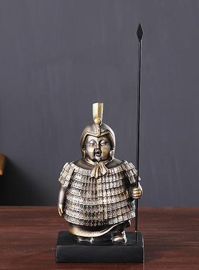 创意搞笑胖兵马俑复古摆件新中式客厅办公室电视柜玄关家居装饰品