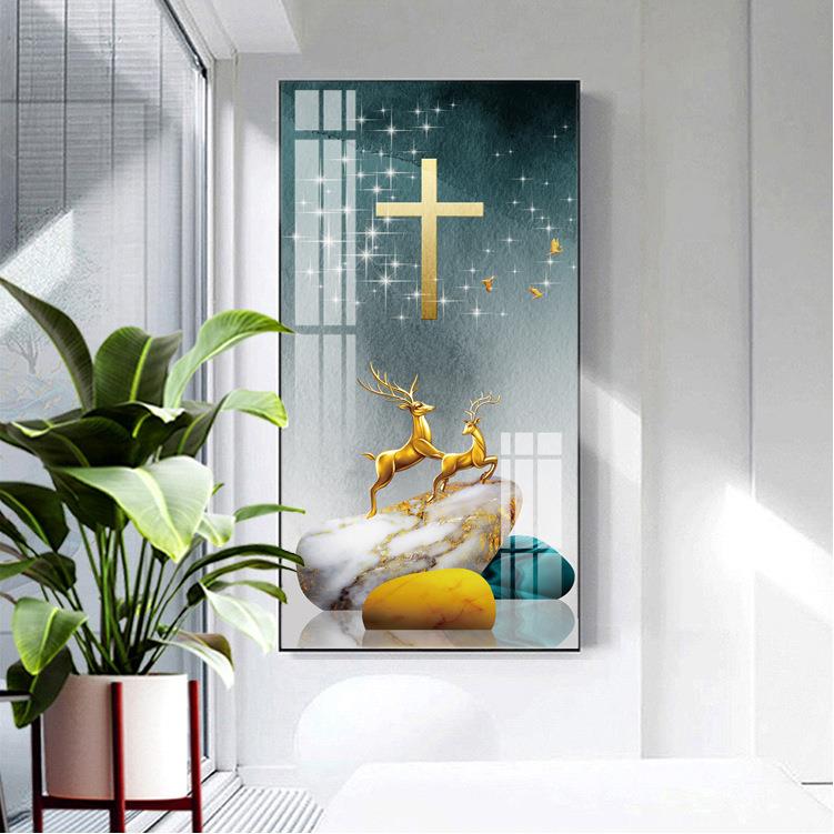 画十字架玄关画晶瓷画客厅书房铝合金框幅画金属框晶瓷画