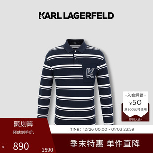 LAGERFELD商务休闲条纹长袖 老佛爷男装 polo衫 新品 潮流 25秋季 KARL