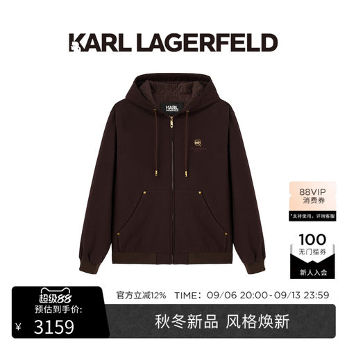【秋冬新品】KARL LAGERFELD时尚Q版头像连帽哈灵顿短棉服老佛爷