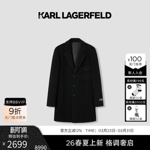 大衣老佛爷潮牌男装 KARL 平驳领毛呢长款 100%绵羊毛 LAGERFELD