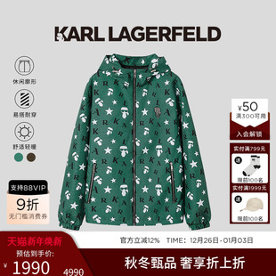 老佛爷男装 KARL LAGERFELD复古满印连帽短棉衣外套潮流25秋新品