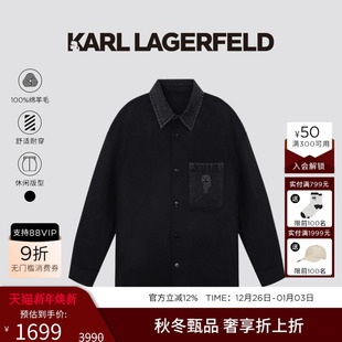 短毛呢大衣老佛爷男装 KARL 撞色短款 100%绵羊毛 外套 LAGERFELD