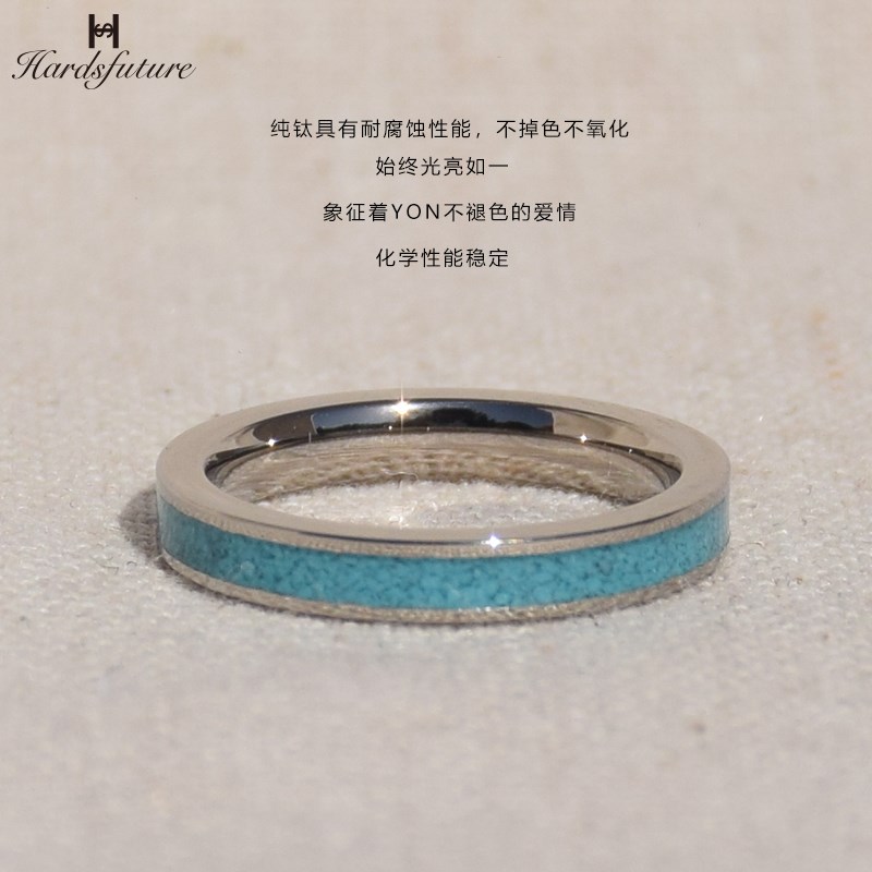绿松石戒指男女天然宝石时尚高级感食指尾戒纯钛耐腐蚀戒情侣对戒