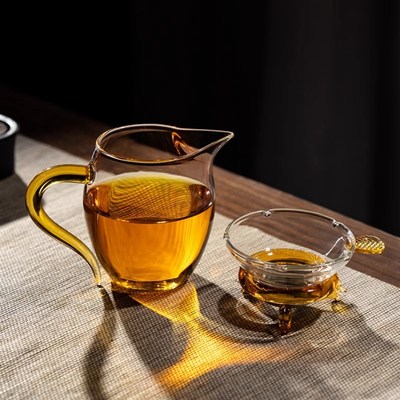 玻璃公道杯三件套茶海茶漏套装高硼硅耐热滤网一体泡茶分茶器