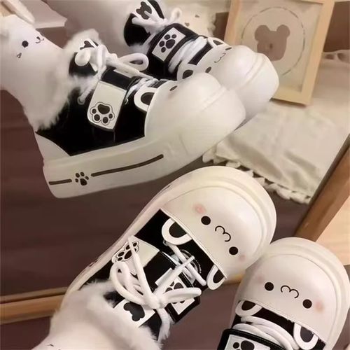 圆滚滚可爱软萌大头lo鞋女2025冬季新款加绒保暖中大童厚底二棉鞋