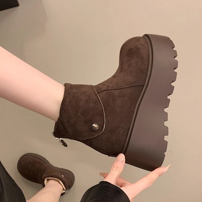 法式厚底短靴女秋冬加绒小个子增高2025新款超火美拉德瘦瘦骑士靴