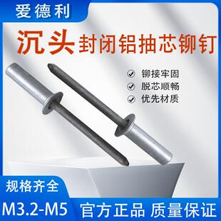 封闭型沉头圆头铆钉铝制抽芯铆钉防水拉钉密封型拉柳钉 3.2