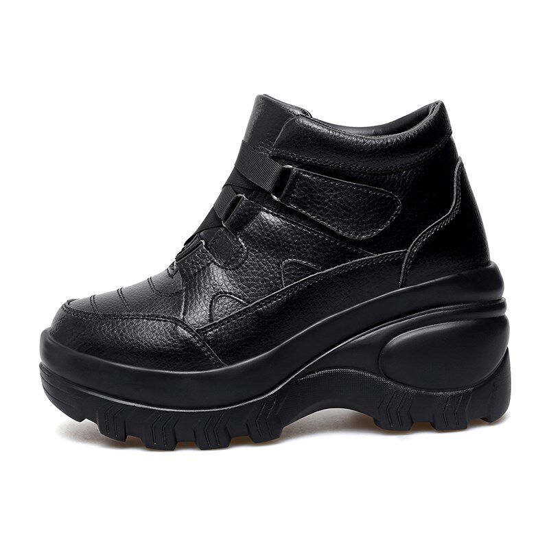 8厘米老爹鞋妈妈鞋皮面防水松糕鞋防滑老妈鞋女旅游鞋厚底增高鞋