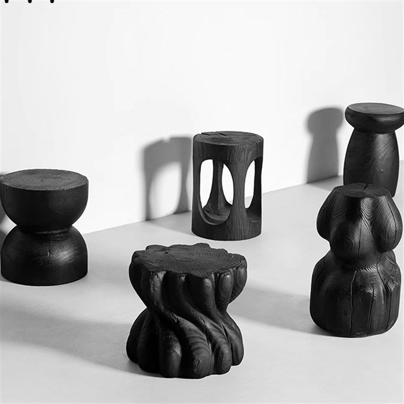 侘寂风碳化黑色实木墩子原木凳民宿边角几摆件木桩根雕矮凳换鞋凳,住宅家具,根雕凳子,淘宝优惠券,粉丝福利购,淘宝优惠卷