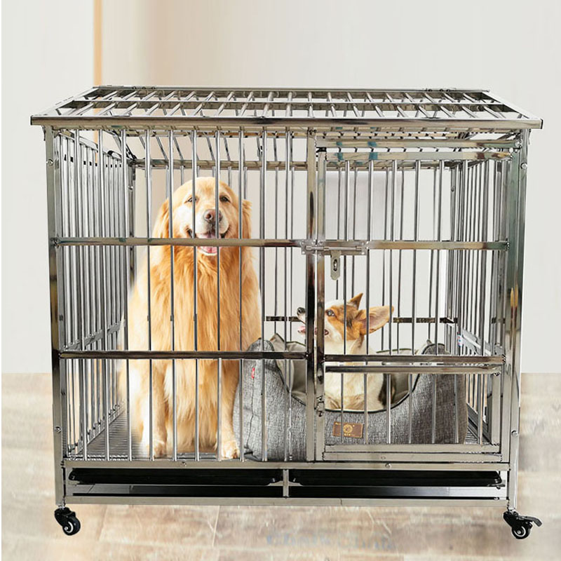 不锈钢狗笼子大型犬304泰迪金毛德牧拉布拉多狗笼室内折叠宠物笼