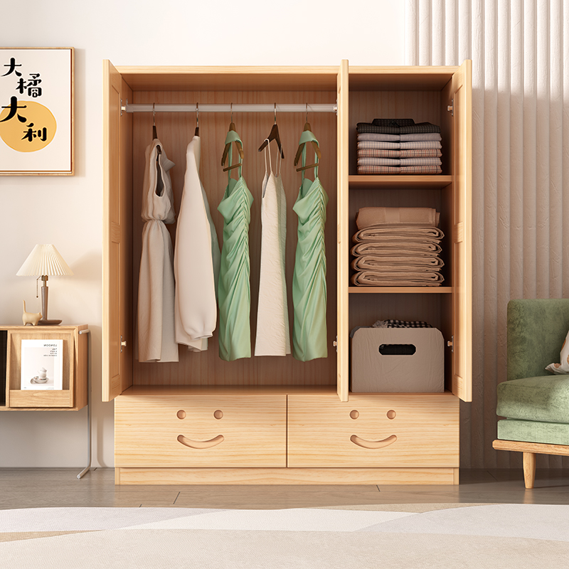 实木衣柜开门卧室小户型儿童收纳柜储物柜原木全实木松木衣橱柜子