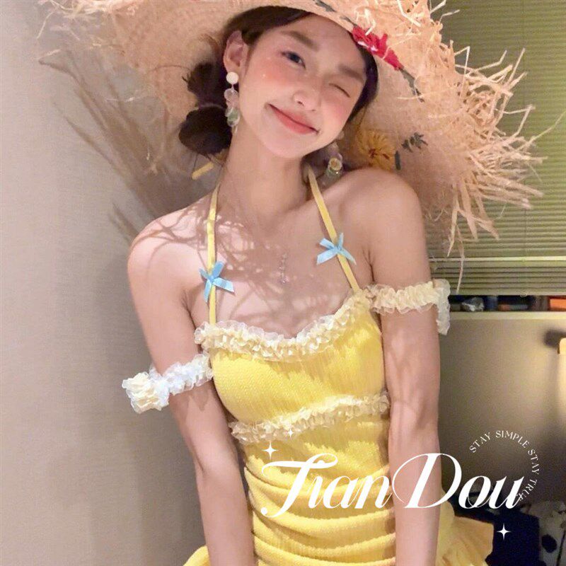 【柠檬飞飞袖】可爱少女感海边度假元气感少女多S巴胺泳衣比基尼