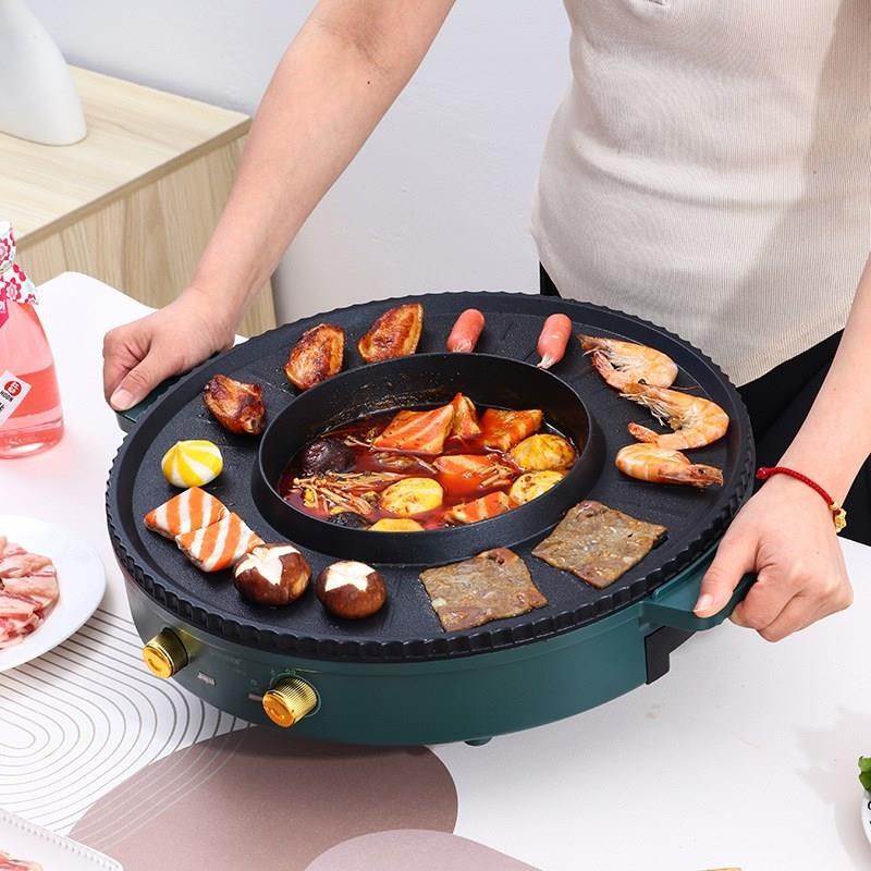 火锅烧烤一体锅烤肉盘电烤盘家用室内不粘无烟涮烤电烧烤炉烤肉机