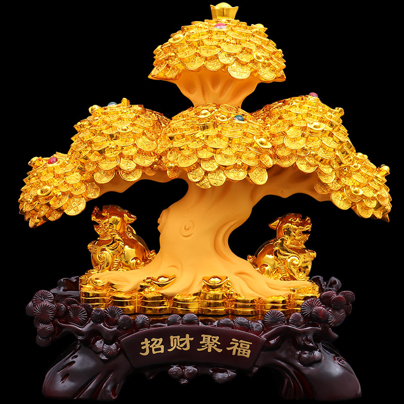 大号招财貔貅摆件摇钱树皮丘工艺礼品摆饰办公室开业礼品客厅酒柜