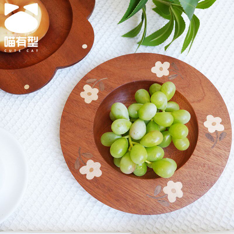 喵有型花朵可爱木j盘子甜品盘子托盘水果盘子茶托盘子餐具盘子碟