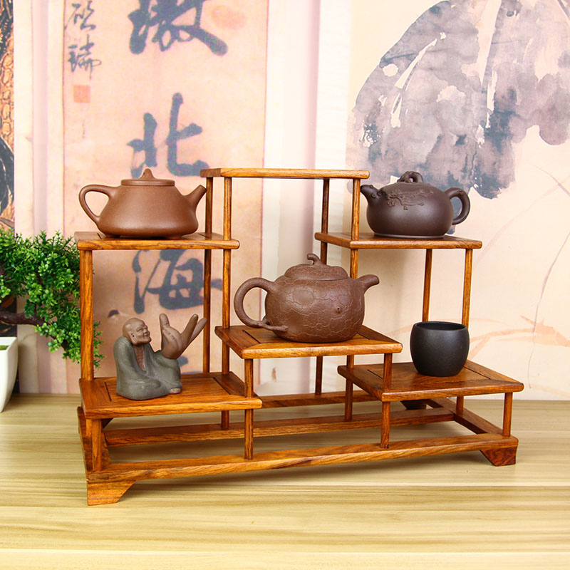 花梨木小博古架茶壶茶杯收纳展示木架多宝阁明式简约摆件架子底座