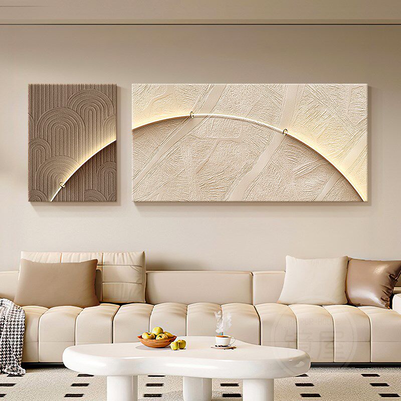 现代简约客厅装饰画极简两联挂画高级感原木奶油风沙发背景墙壁画
