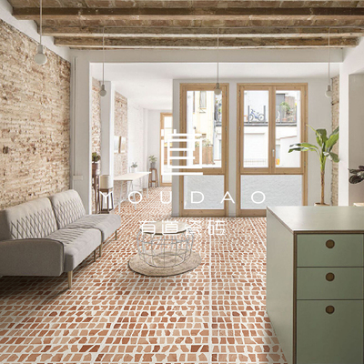 有道 水磨石瓷砖墨绿色红砖网红店y工装露台花园地砖墙砖600x1200