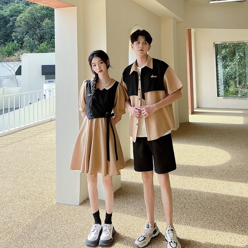 情侣装夏季同色系一裙一衣衬衫设衬衫