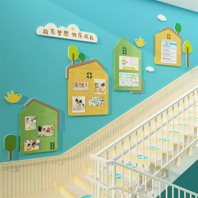 毛毡板墙贴纸楼梯走廊过道文化装饰幼儿园环创主题墙成品布置材料