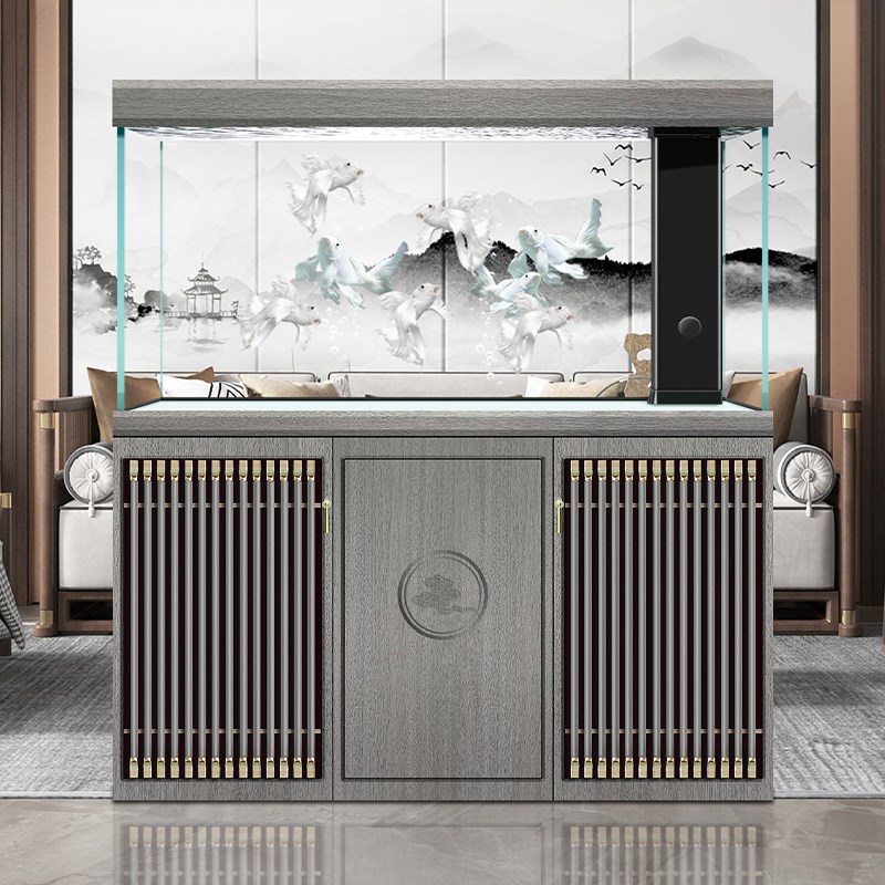 迪顺鱼缸2024新款实木鱼缸大型客厅落地免换水家用超白玻璃水族箱