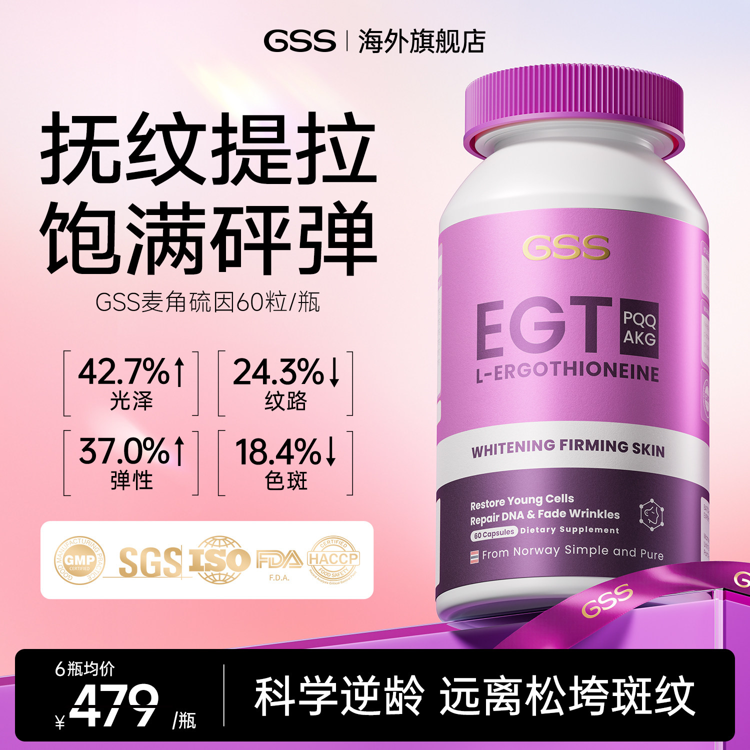 GSS麦角硫因胶囊PQQ+AKG高含量内服胶原蛋白精华美白丸抗时光衰老,保健食品/膳食营养补充食品,EGT/麦角硫因,淘宝优惠券,粉丝福利购,淘宝优惠卷