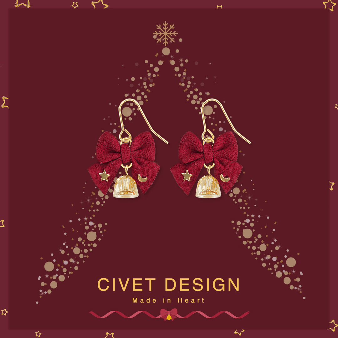 圣诞星月复古蝴蝶结铃铛无耳洞耳