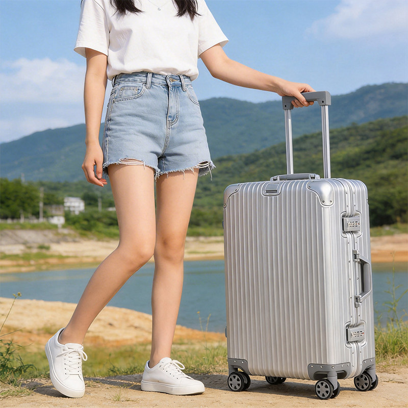 行李箱2026新款结实耐用带杯架铝框拉杆箱万向轮时尚旅行密码箱子