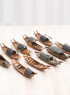 中国风木船模型摆件工艺品手工船摆件实木船渔船乌篷船帆船观光船