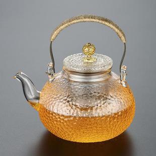 煮茶器 耐高温加厚全玻璃烧水壶锤纹提梁壶电陶炉加热茶壶家用套装