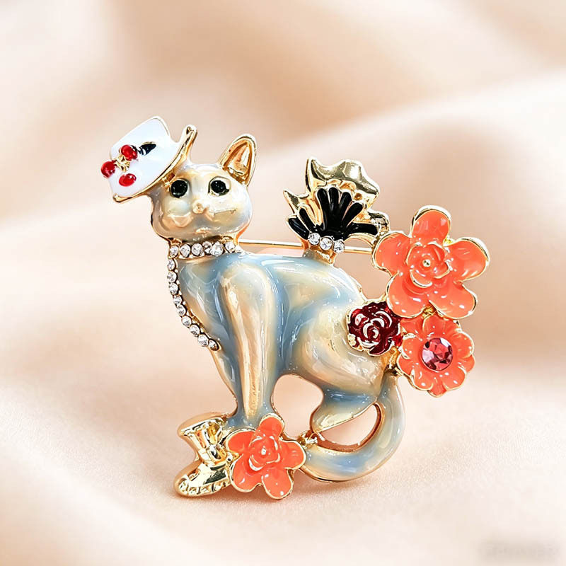 轻奢赫本风猫咪胸针高级感珐琅胸胸针