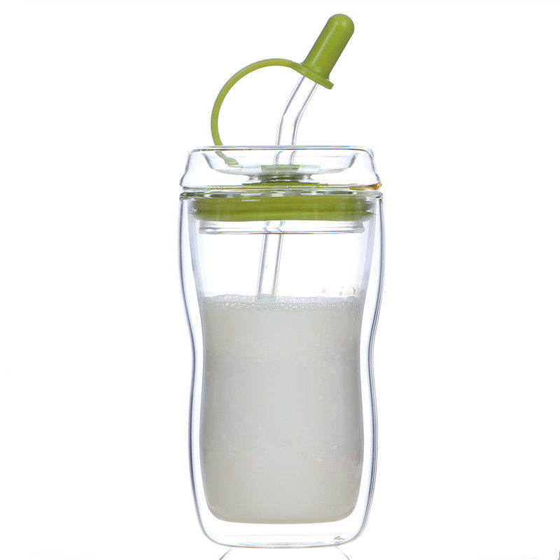 刻度双层玻璃杯女带吸管月子产妇牛奶水杯儿童大人孕妇隔热保温