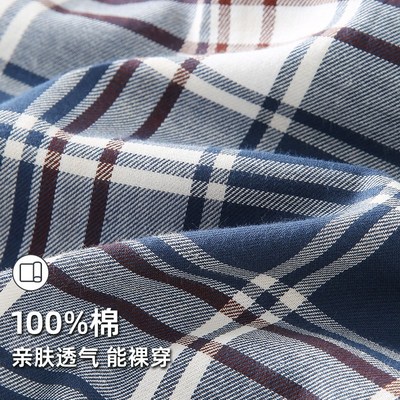 男士纯棉睡裤居家裸睡家居格子全棉春秋薄款青年大码夏季单件长裤