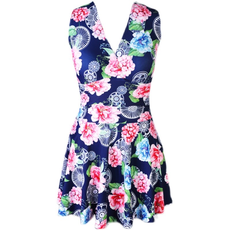 泡温泉泳装女显瘦遮肚子裙式小胸聚拢中年妈妈款大胸钢托保守泳衣